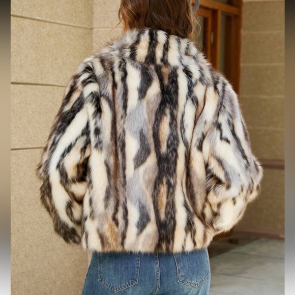 SALE ❤️ Luxury old money faux fur coat variegated spotted jacket brown tan - Picture 2 of 7